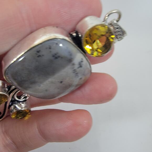 Handmade Silver Pendant with Dendritic Opal and Faceted Citrine Accents - Picture 10 of 10